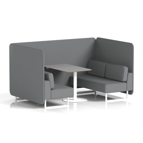 Brixworth 4 Seater Bench Booth With White Legs And Grey Table With White Leg In Synergy Fabric - Partner Panels And Sofa