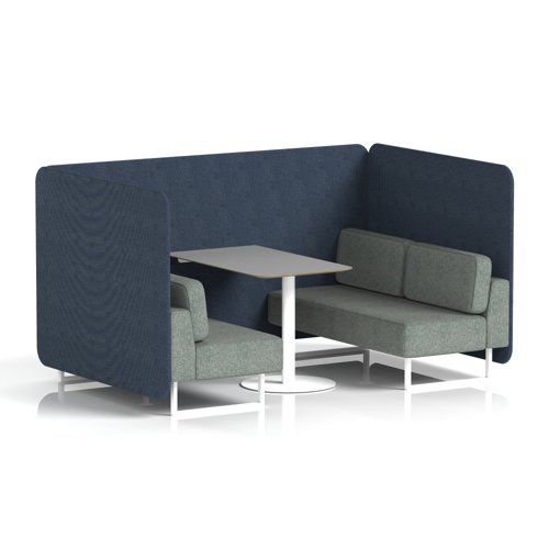 Brixworth 4 Seater Bench Booth With White Legs And Grey Table With White Leg In Rivet Fabric - Crucible Panels And Prime Sofa