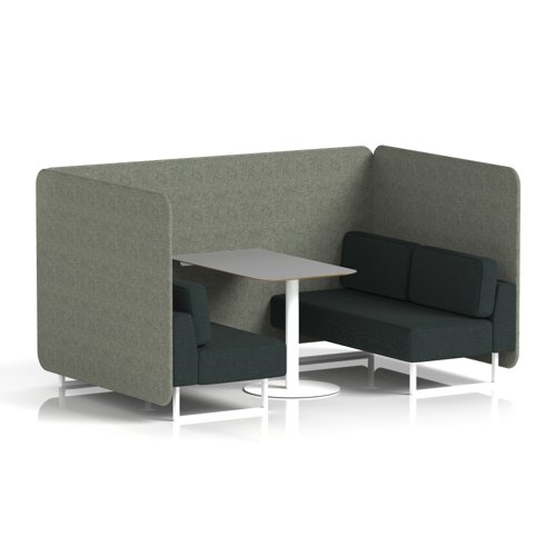 Brixworth 4 Seater Bench Booth With White Legs And Grey Table With White Leg In Rivet Fabric - Prime Panels And Crucible Sofa