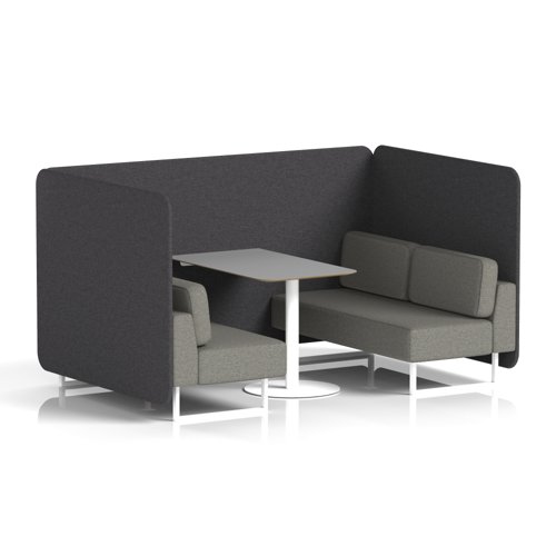 Brixworth 4 Seater Bench Booth With White Legs And Grey Table With White Leg In X2 Fabric - Arithmetic Panels And Number Sofa