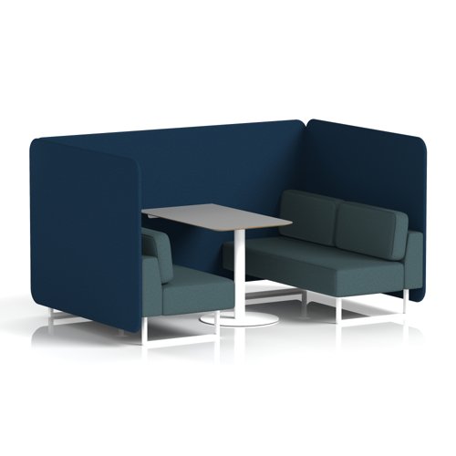 Brixworth 4 Seater Bench Booth With White Legs And Grey Table With White Leg In X2 Fabric - Calculus Panels And Polygon Sofa