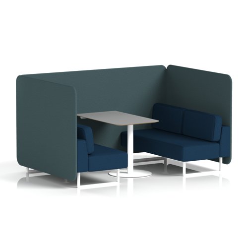 Brixworth 4 Seater Bench Booth With White Legs And Grey Table With White Leg In X2 Fabric - Polygon Panels And Calculus Sofa