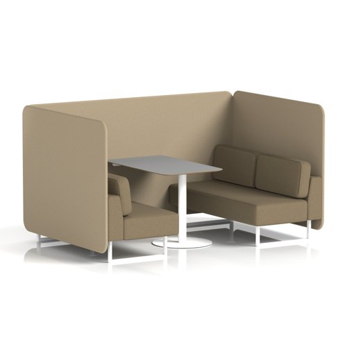 Brixworth 4 Seater Bench Booth With White Legs And Grey Table With White Leg In Main Line Flax Fabric - Upminster Panels And Bank Sofa