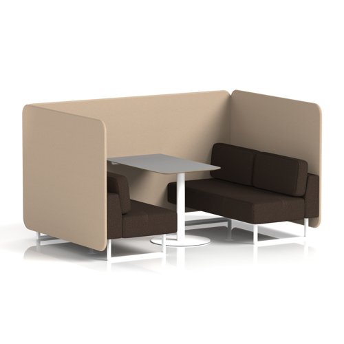 Brixworth 4 Seater Bench Booth With White Legs And Grey Table With White Leg In Synergy Fabric - Affix Panels And Wed Sofa