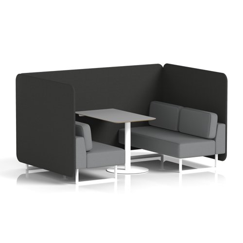 Brixworth 4 Seater Bench Booth With White Legs And Grey Table With White Leg In Synergy Fabric - Mix Panels And Partner Sofa