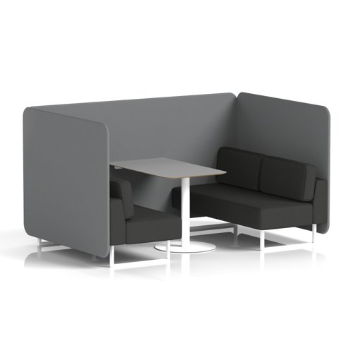 Brixworth 4 Seater Bench Booth With White Legs And Grey Table With White Leg In Synergy Fabric - Partner Panels And Mix Sofa