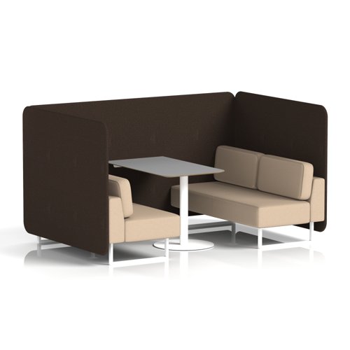 Brixworth 4 Seater Bench Booth With White Legs And Grey Table With White Leg In Synergy Fabric - Wed Panels And Affix Sofa