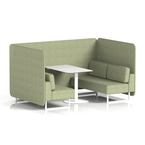 Brixworth 4 Seater Bench Booth With White Legs And White Table With White Leg In Rivet Fabric - Burnish Panels And Sofa