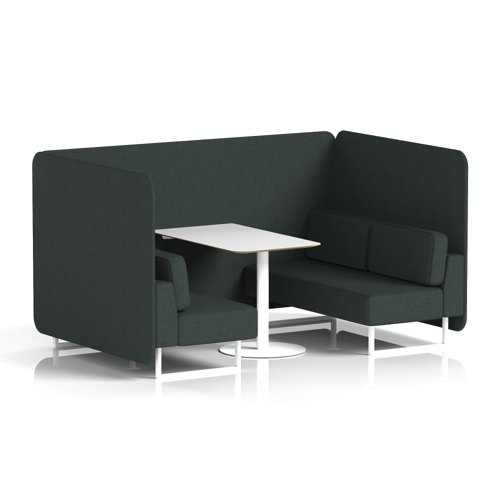 Brixworth 4 Seater Bench Booth With White Legs And White Table With White Leg In Rivet Fabric - Charcoal Panels And Sofa