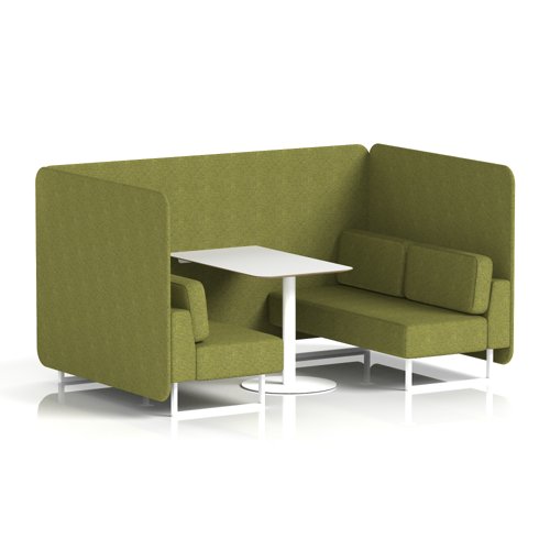 Brixworth 4 Seater Bench Booth With White Legs And White Table With White Leg In Rivet Fabric - Olive Panels And Sofa