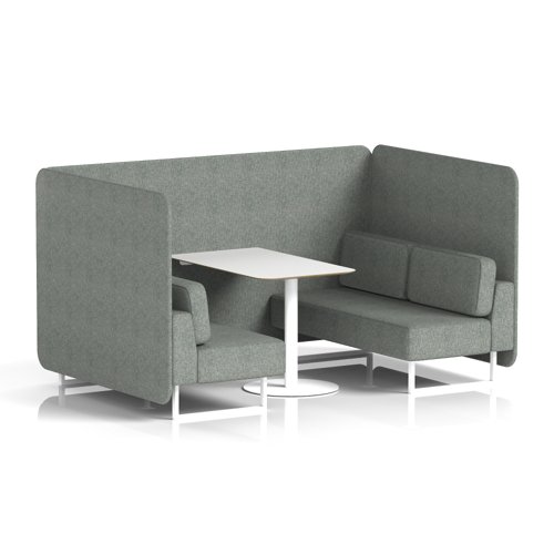 Brixworth 4 Seater Bench Booth With White Legs And White Table With White Leg In Rivet Fabric - Prime Panels And Sofa