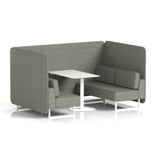 Brixworth 4 Seater Bench Booth With White Legs And White Table With White Leg In Rivet Fabric - Vitreous Panels And Sofa
