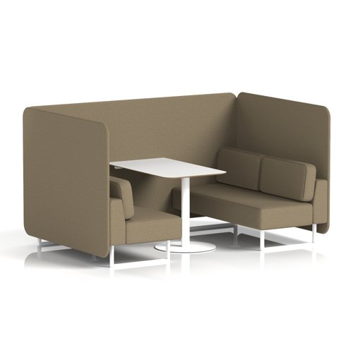Brixworth 4 Seater Bench Booth With White Legs And White Table With White Leg In Main Line Flax Fabric - Bank Panels And Sofa