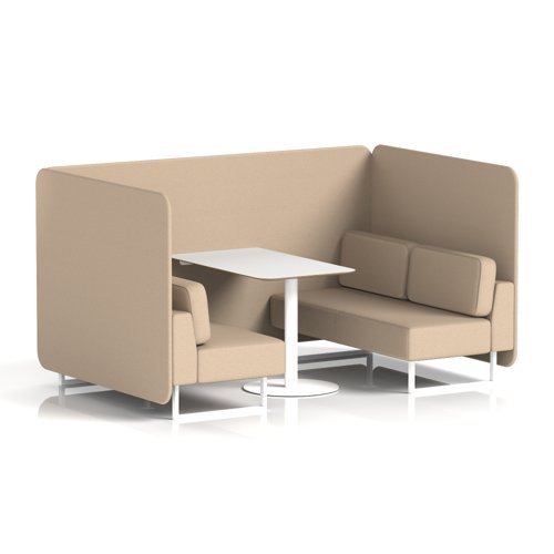 Brixworth 4 Seater Bench Booth With White Legs And White Table With White Leg In Synergy Fabric - Affix Panels And Sofa