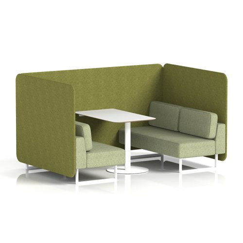 Brixworth 4 Seater Bench Booth With White Legs And White Table With White Leg In Rivet Fabric - Olive Panels And Burnish Sofa