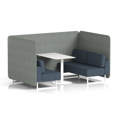 Brixworth 4 Seater Bench Booth With White Legs And White Table With White Leg In Rivet Fabric - Prime Panels And Crucible Sofa