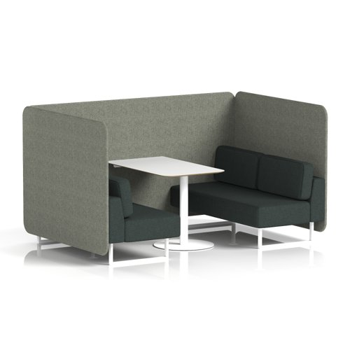 Brixworth 4 Seater Bench Booth With White Legs And White Table With White Leg In Rivet Fabric - Vitreous Panels And Charcoal Sofa