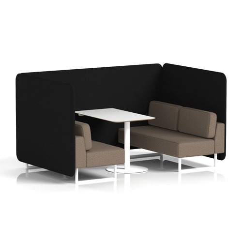 Brixworth 4 Seater Bench Booth With White Legs And White Table With White Leg In X2 Fabric - Diameter Panels And Theory Sofa