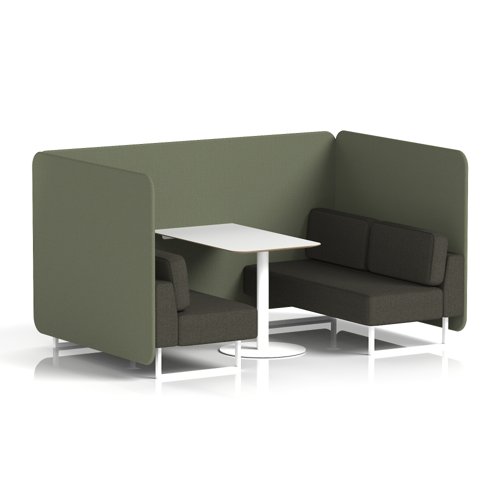 Brixworth 4 Seater Bench Booth With White Legs And White Table With White Leg In Main Line Flax Fabric - Monument Panels And Temple Sofa