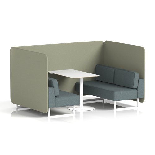 Brixworth 4 Seater Bench Booth With White Legs And White Table With White Leg In Main Line Flax Fabric - Newbury Panels And Westminster Sofa