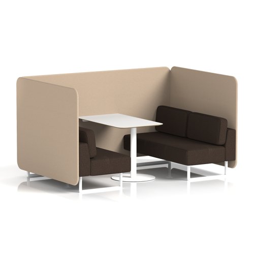 Brixworth 4 Seater Bench Booth With White Legs And White Table With White Leg In Synergy Fabric - Affix Panels And Wed Sofa