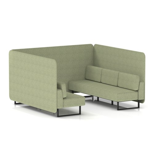 Brixworth 6 Seater Bench Booth With Black Legs In Rivet Fabric - Burnish Panels And Sofa