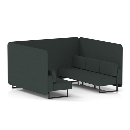 Brixworth 6 Seater Bench Booth With Black Legs In Rivet Fabric - Charcoal Panels And Sofa