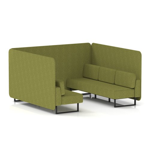 Brixworth 6 Seater Bench Booth With Black Legs In Rivet Fabric - Olive Panels And Sofa