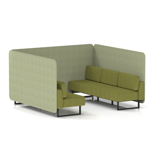 Brixworth 6 Seater Bench Booth With Black Legs In Rivet Fabric - Burnish Panels And Olive Sofa