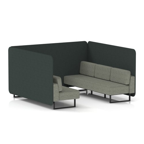 Brixworth 6 Seater Bench Booth With Black Legs In Rivet Fabric - Charcoal Panels And Vitreous Sofa