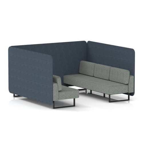 Brixworth 6 Seater Bench Booth With Black Legs In Rivet Fabric - Crucible Panels And Prime Sofa