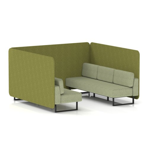Brixworth 6 Seater Bench Booth With Black Legs In Rivet Fabric - Olive Panels And Burnish Sofa