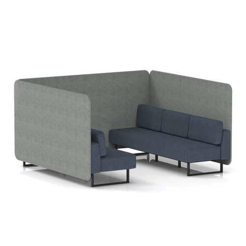Brixworth 6 Seater Bench Booth With Black Legs In Rivet Fabric - Prime Panels And Crucible Sofa