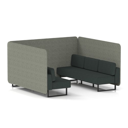 Brixworth 6 Seater Bench Booth With Black Legs In Rivet Fabric - Vitreous Panels And Charcoal Sofa