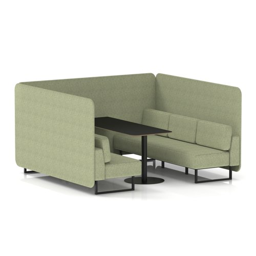 Brixworth 6 Seater Bench Booth With Black Legs And Black Table With Black Leg In Rivet Fabric - Burnish Panels And Sofa