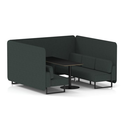 Brixworth 6 Seater Bench Booth With Black Legs And Black Table With Black Leg In Rivet Fabric - Charcoal Panels And Sofa