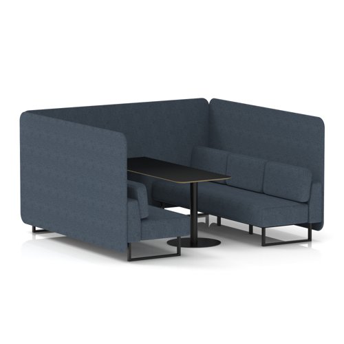 Brixworth 6 Seater Bench Booth With Black Legs And Black Table With Black Leg In Rivet Fabric - Crucible Panels And Sofa