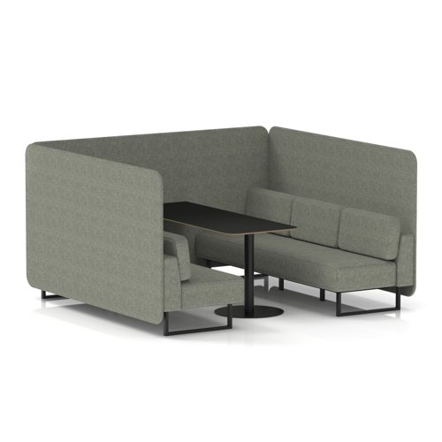 Brixworth 6 Seater Bench Booth With Black Legs And Black Table With Black Leg In Rivet Fabric - Vitreous Panels And Sofa