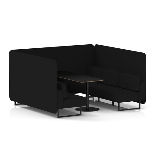 Brixworth 6 Seater Bench Booth With Black Legs And Black Table With Black Leg In X2 Fabric - Diameter Panels And Sofa
