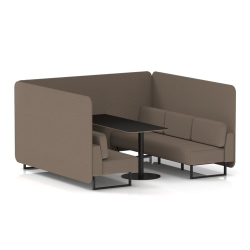 Brixworth 6 Seater Bench Booth With Black Legs And Black Table With Black Leg In X2 Fabric - Theory Panels And Sofa