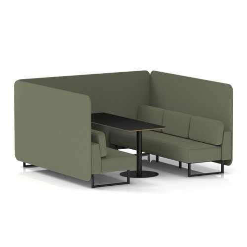 Brixworth 6 Seater Bench Booth With Black Legs And Black Table With Black Leg In Main Line Flax Fabric - Monument Panels And Sofa