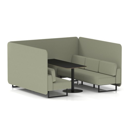 Brixworth 6 Seater Bench Booth With Black Legs And Black Table With Black Leg In Main Line Flax Fabric - Newbury Panels And Sofa