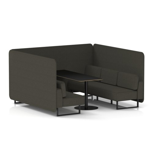 Brixworth 6 Seater Bench Booth With Black Legs And Black Table With Black Leg In Main Line Flax Fabric - Temple Panels And Sofa