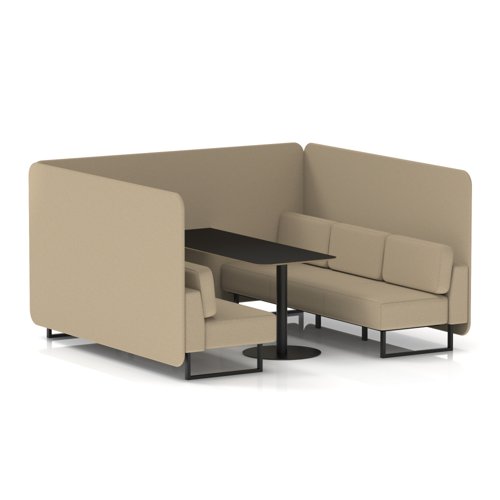Brixworth 6 Seater Bench Booth With Black Legs And Black Table With Black Leg In Main Line Flax Fabric - Upminster Panels And Sofa