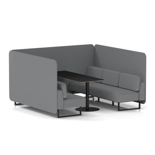 Brixworth 6 Seater Bench Booth With Black Legs And Black Table With Black Leg In Synergy Fabric - Partner Panels And Sofa