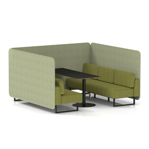 Brixworth 6 Seater Bench Booth With Black Legs And Black Table With Black Leg In Rivet Fabric - Burnish Panels And Olive Sofa