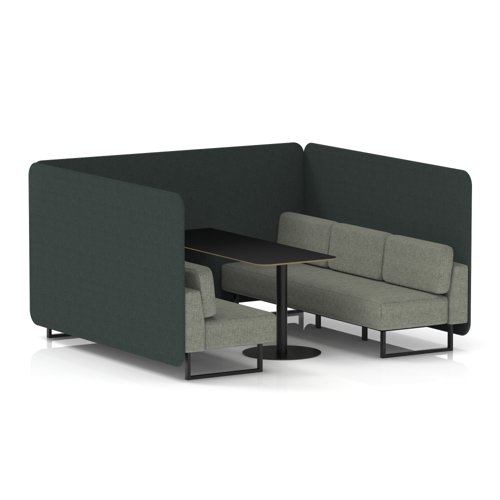 Brixworth 6 Seater Bench Booth With Black Legs And Black Table With Black Leg In Rivet Fabric - Charcoal Panels And Vitreous Sofa
