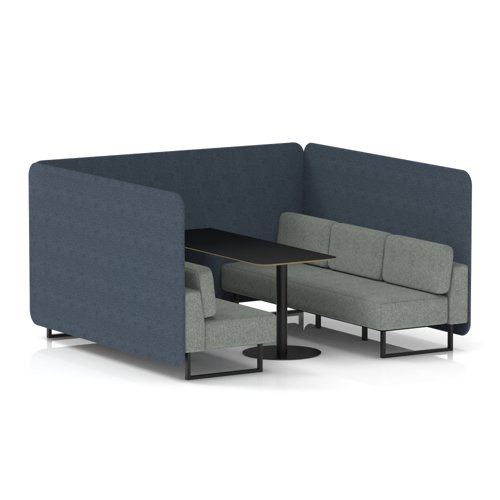 Brixworth 6 Seater Bench Booth With Black Legs And Black Table With Black Leg In Rivet Fabric - Crucible Panels And Prime Sofa