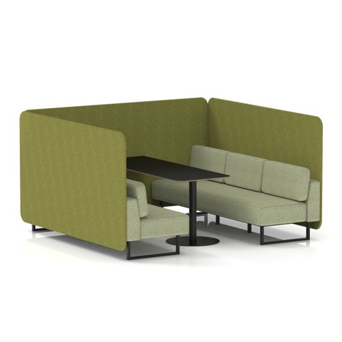 Brixworth 6 Seater Bench Booth With Black Legs And Black Table With Black Leg In Rivet Fabric - Olive Panels And Burnish Sofa