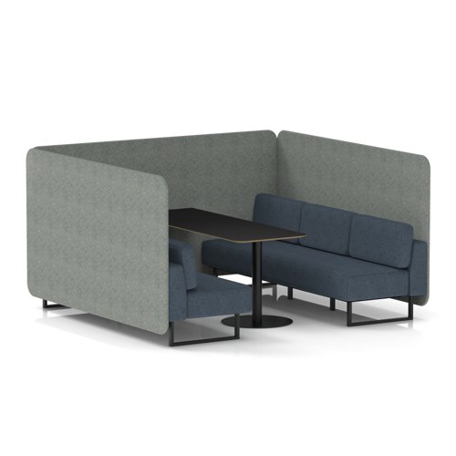 Brixworth 6 Seater Bench Booth With Black Legs And Black Table With Black Leg In Rivet Fabric - Prime Panels And Crucible Sofa
